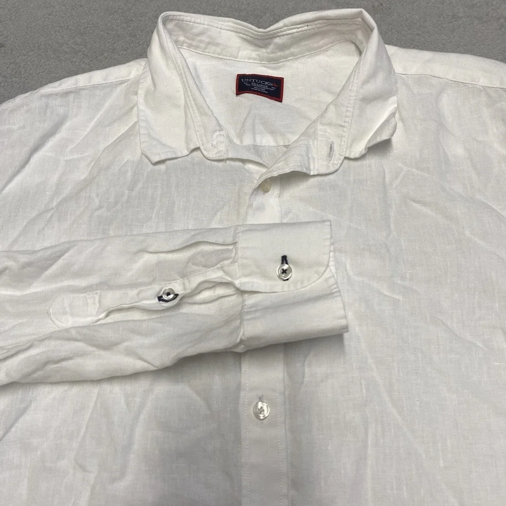 UNTUCKit Linen Shirt Mens 2XL Tall White Long Sleeve‎ Button Up Crianza